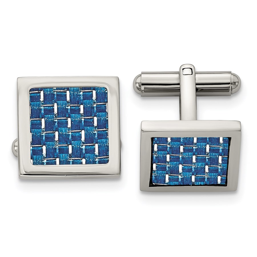 Stainless Steel Polished w/Blue Carbon Fiber Inlay Cuff Links