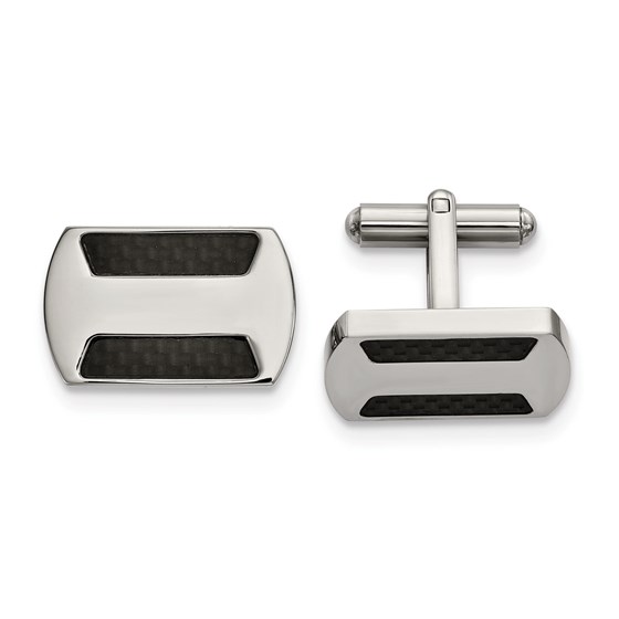 Stainless Steel Polished with Black Carbon Fiber Inlay Cuff Links Stainless Steel Polished with Black Carbon Fiber Inlay Cuff Links