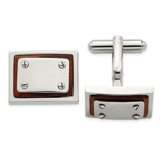 Stainless Steel Polished Wood Inlay Cuff Links Stainless Steel Polished Wood Inlay Cuff Links