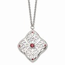 Stainless Steel Red CZ Square with 2in ext. Necklace - 30 in.