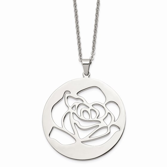 Stainless Steel Rose Cutout Pendant Necklace - 22 in.
