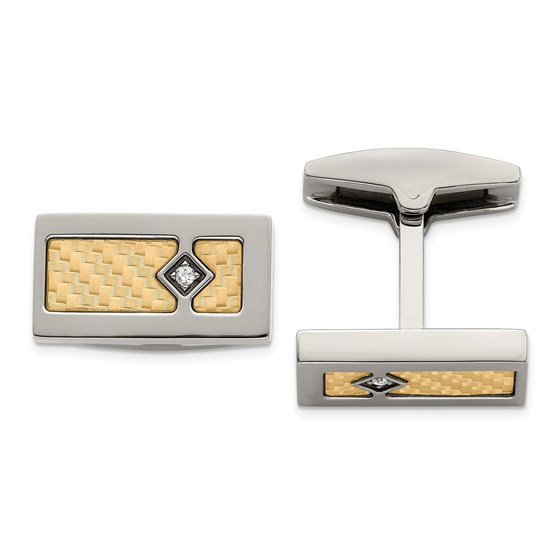 Stainless Steel w/18k Polished Textured Diamond Cuff Links Stainless Steel w/18k Polished Textured Diamond Cuff Links