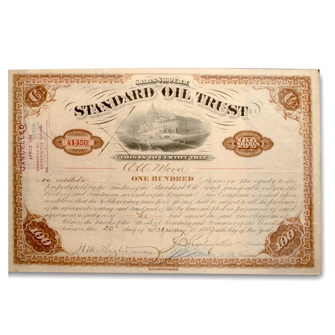 Standard Oil Trust Stock Cert. (Signed by Rockefeller & Flagler)