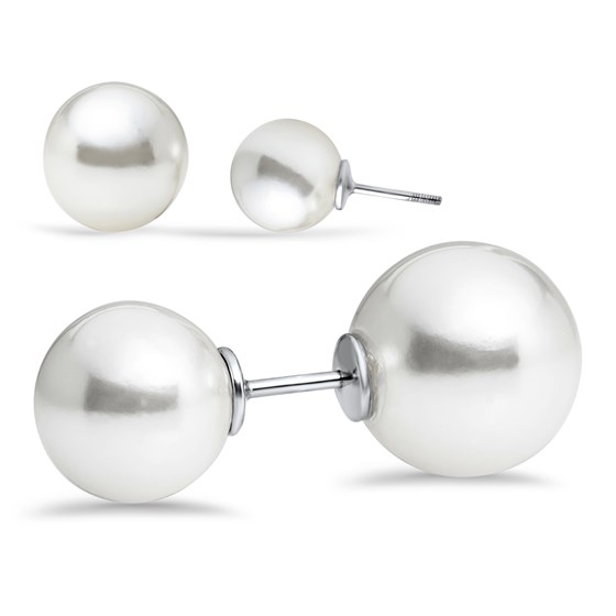Sterling Silver 10-11 mm & 11-12 White Shell Bead Pearl Earrings Sterling Silver 10-11 mm & 11-12 White Shell Bead Pearl Earrings