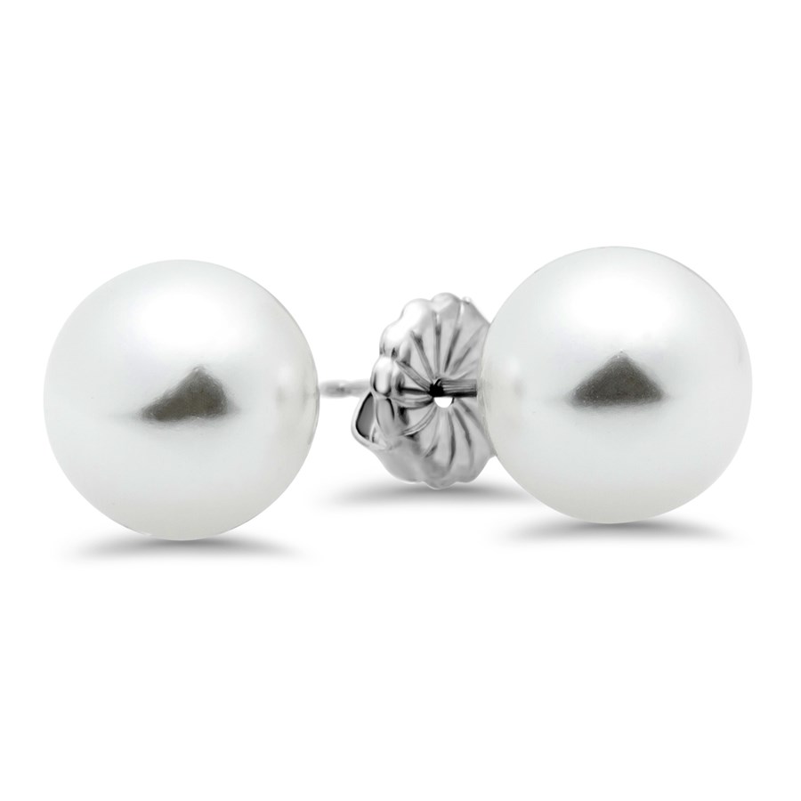 Sterling Silver 10-11 mm White Shell Bead Pearl Stud Earrings