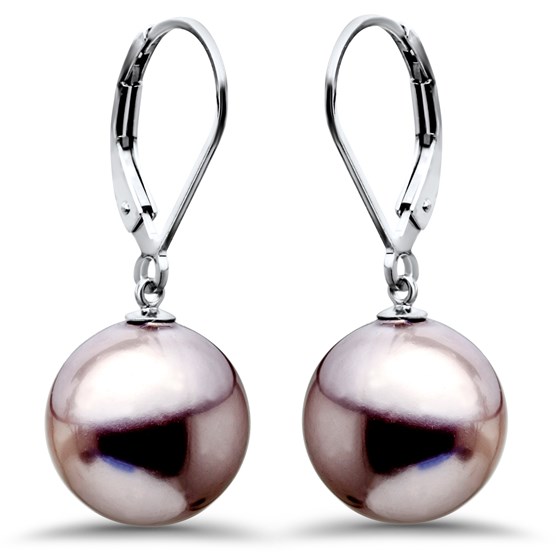 Sterling Silver 12-13 mm Purple Shell Bead Pearl Earrings