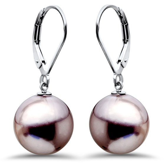 Sterling Silver 12-13 mm Purple Shell Bead Pearl Earrings Sterling Silver 12-13 mm Purple Shell Bead Pearl Earrings
