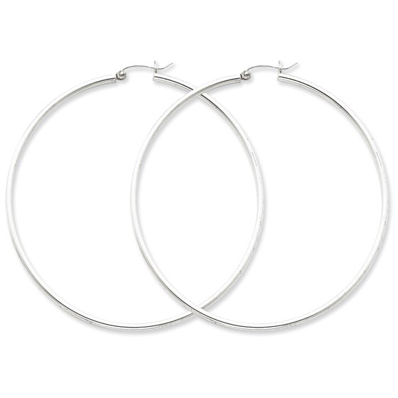 Sterling Silver 2 mm Rhodium Plated Hoop Earrings