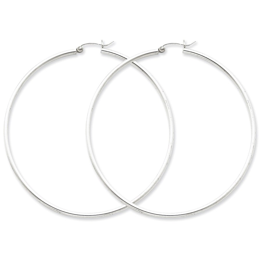 Sterling Silver 2 mm Rhodium Plated Hoop Earrings