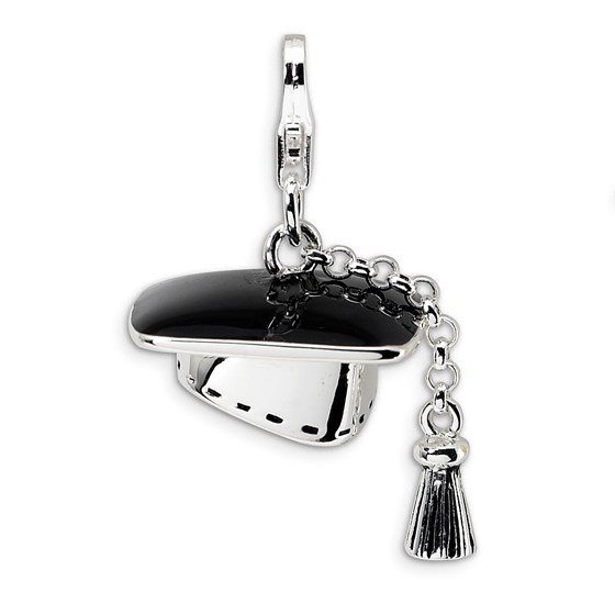 Sterling Silver 3-D Graduation Cap w/Lobster Clasp Charm Sterling Silver 3-D Graduation Cap w/Lobster Clasp Charm