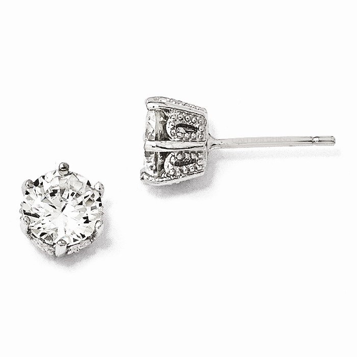 Sterling Silver 6.5 mm Zirconia Stud Earrings