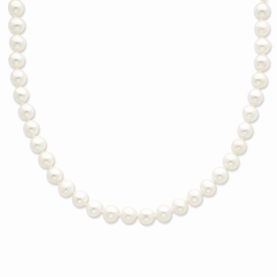 Sterling Silver 7-8 mm White Freshwater Cultured Pearl Necklace