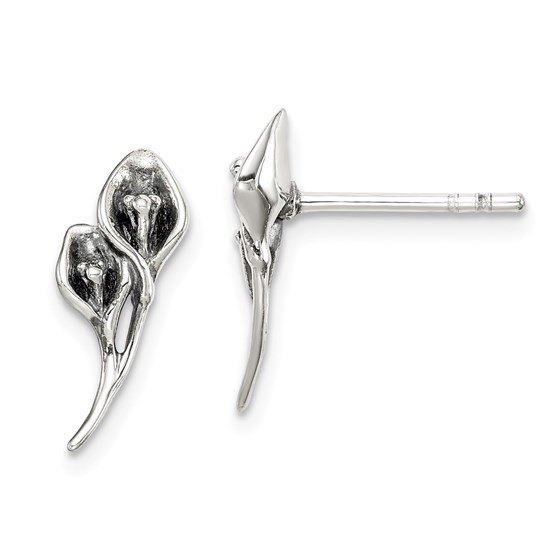 Sterling Silver Antiqued Calla Lily Post Earrings - 49 mm Sterling Silver Antiqued Calla Lily Post Earrings - 49 mm