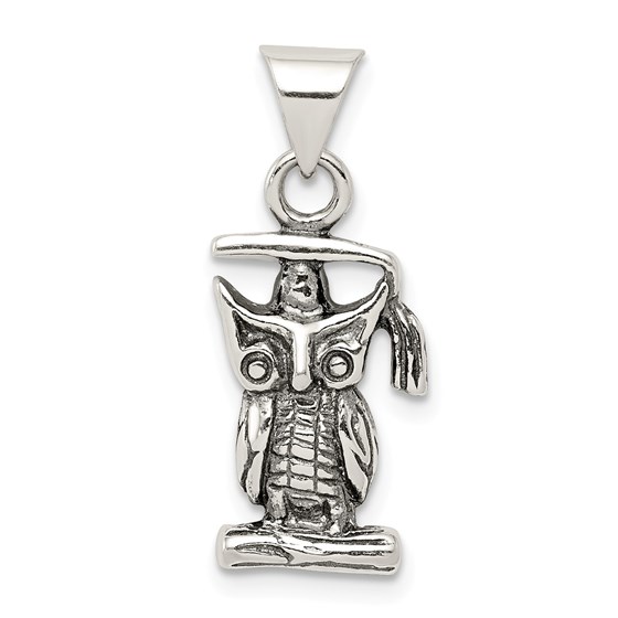 Sterling Silver Antiqued Graduation Owl Pendant Sterling Silver Antiqued Graduation Owl Pendant