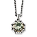 Sterling Silver Antiqued Green Quartz & Diamond Necklace