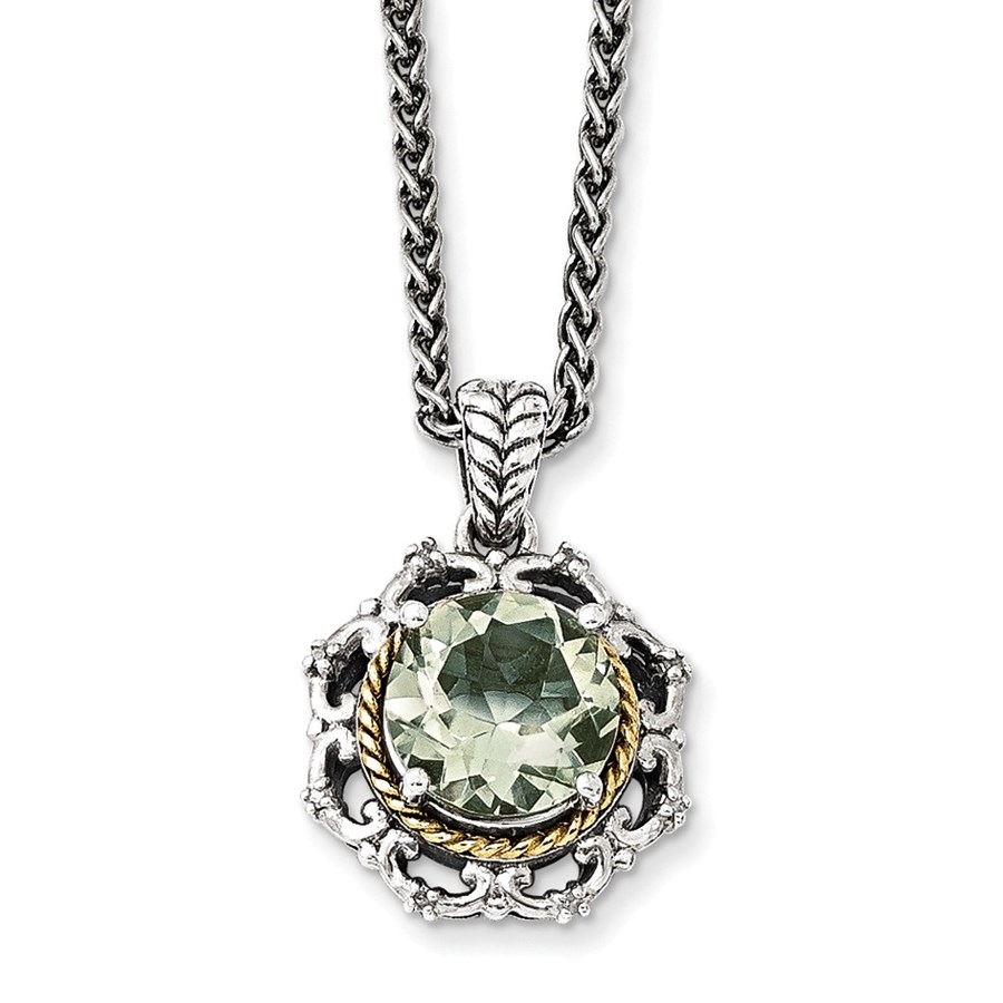 Sterling Silver Antiqued Green Quartz & Diamond Necklace