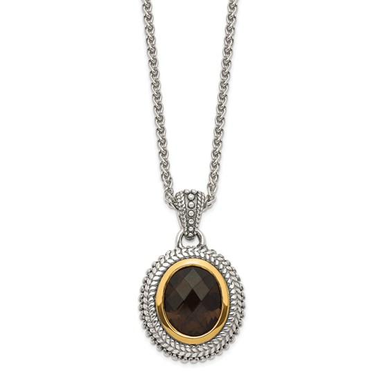 Sterling Silver Antiqued Smokey Quartz Pendant - 18 in.