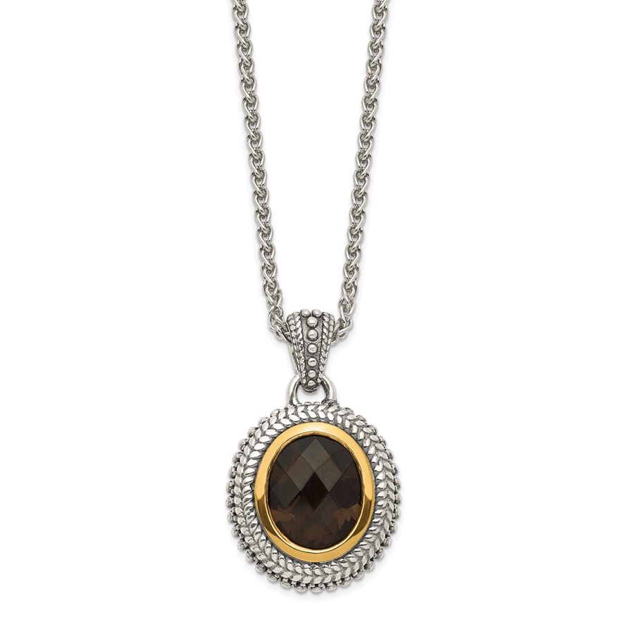 Sterling Silver Antiqued Smokey Quartz Pendant - 18 in.