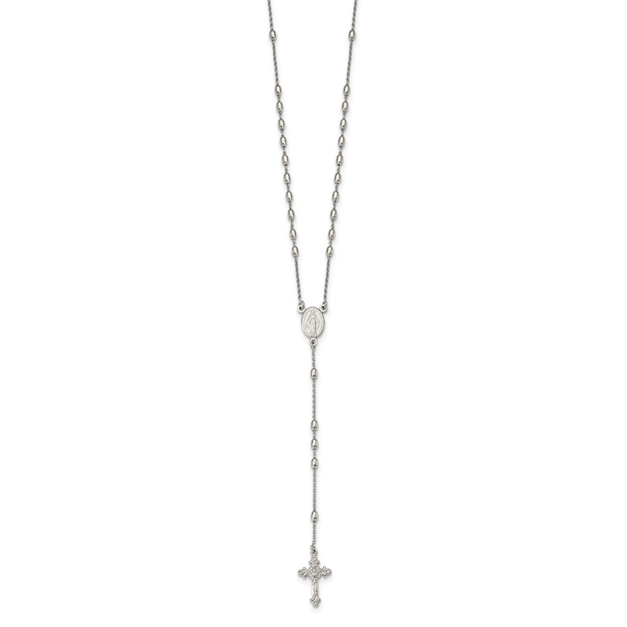 Sterling Silver Beaded Rosary with 1.25in .ext Necklace - 18 in.