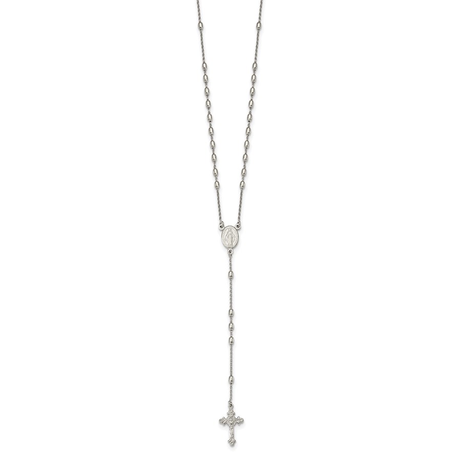Sterling Silver Beaded Rosary with 1.25in .ext Necklace - 18 in.