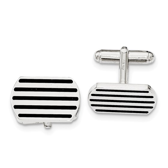 Sterling Silver Black 5 Stripe Enamel Cuff Link Sterling Silver Black 5 Stripe Enamel Cuff Link