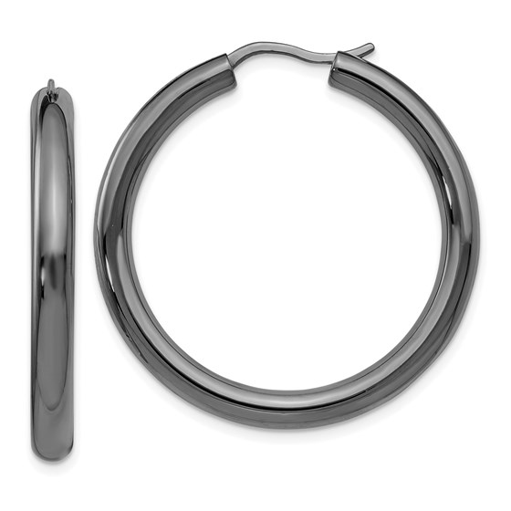 Sterling Silver Black-plated 3.5mm Tube Earrings - 33 mm Sterling Silver Black-plated 3.5mm Tube Earrings - 33 mm