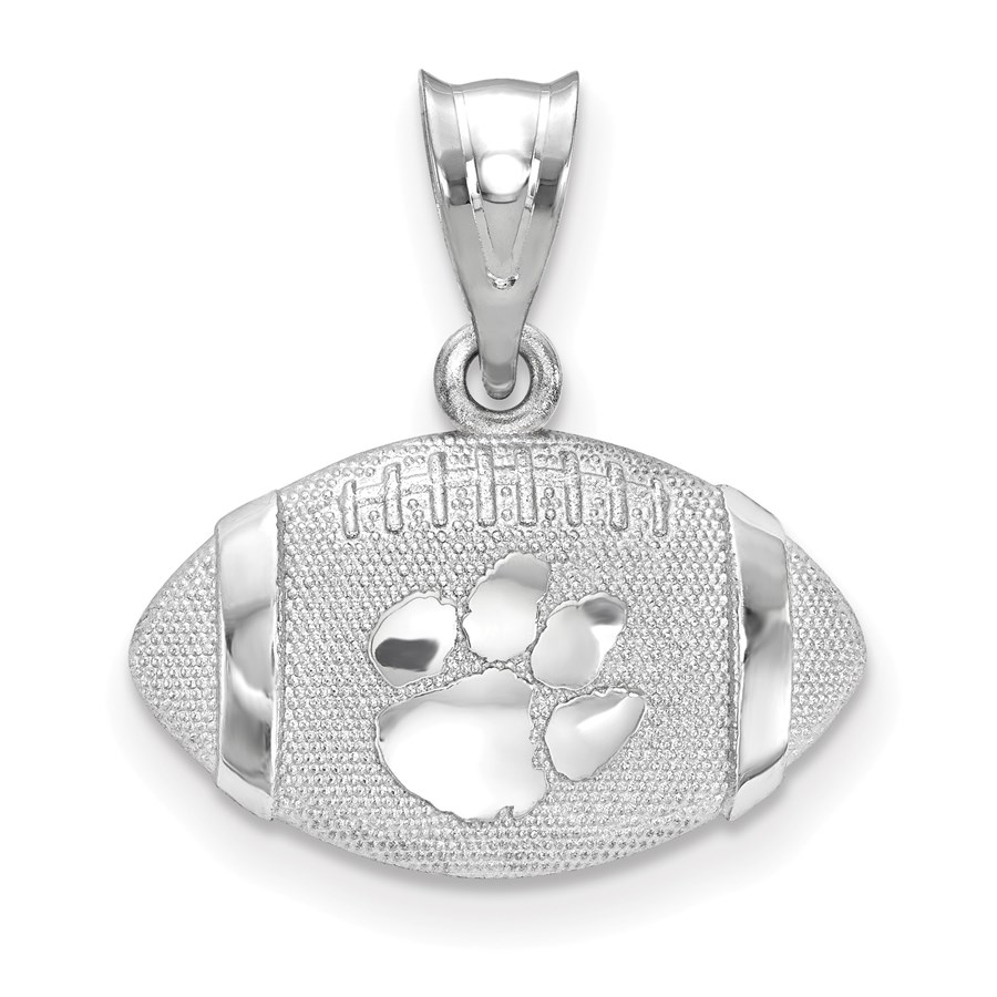 Sterling Silver Clemson University 3D Football Pendant