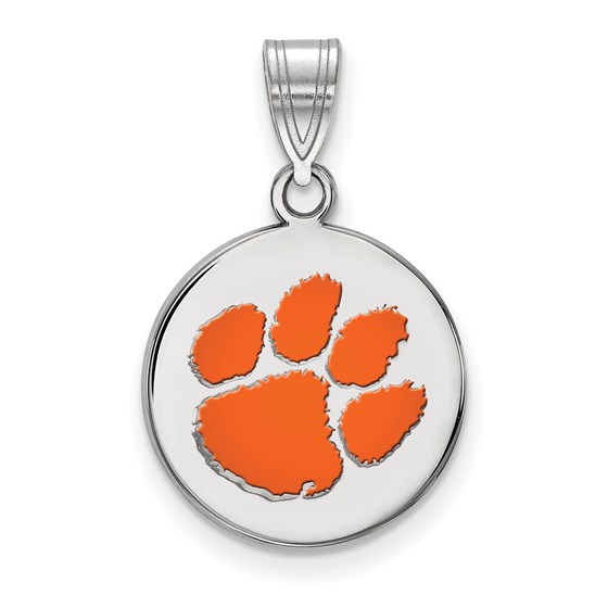 Sterling Silver Clemson University Enamel Disc Pendant Sterling Silver Clemson University Enamel Disc Pendant