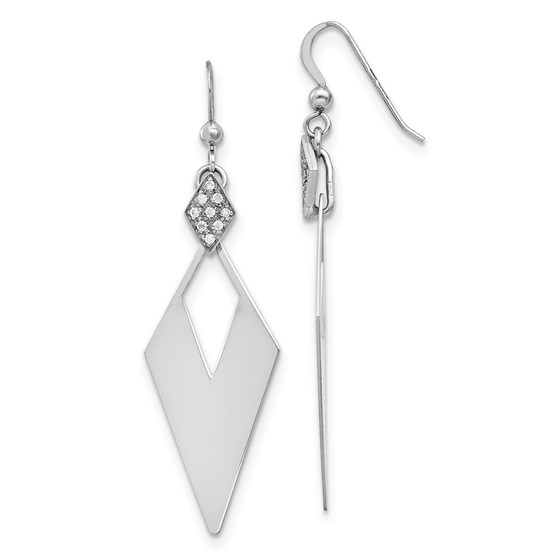 Sterling Silver Crystal Diamond Shape Dangle Earrings - 59 mm Sterling Silver Crystal Diamond Shape Dangle Earrings - 59 mm