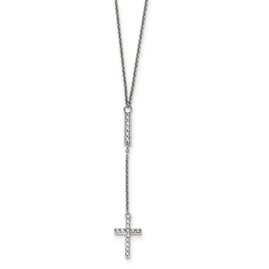 Sterling Silver CZ 16in Cross Necklace - 16 in.