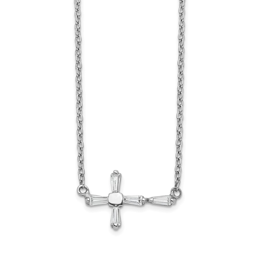 Sterling Silver CZ Cross Necklace - 18 in.