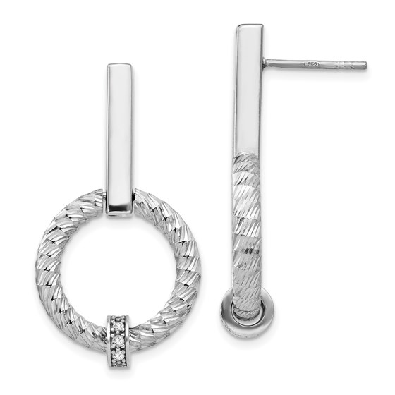 Sterling Silver CZ Diamond-Cut Post Dangle Earrings - 34.09 mm Sterling Silver CZ Diamond-Cut Post Dangle Earrings - 34.09 mm