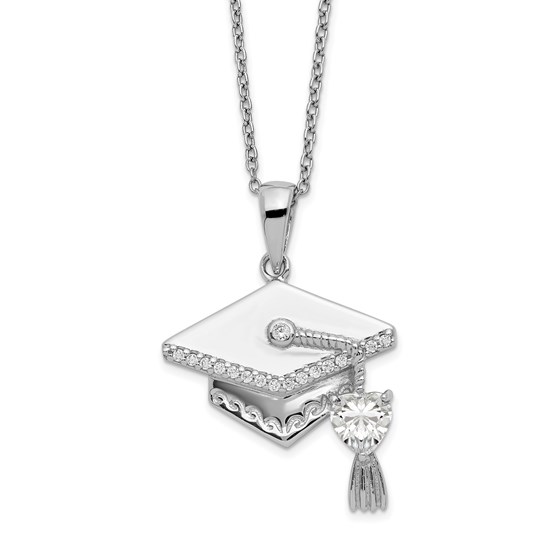 Sterling Silver CZ Graduation Cap Necklace - 17.5 in. Sterling Silver CZ Graduation Cap Necklace - 17.5 in.