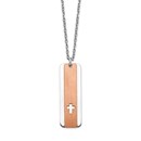 Sterling Silver Dogtag w/Rose-tone Cross Necklace - 17 in.