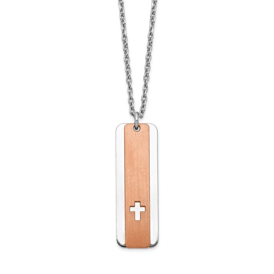 Sterling Silver Dogtag w/Rose-tone Cross Necklace - 17 in. Sterling Silver Dogtag w/Rose-tone Cross Necklace - 17 in.