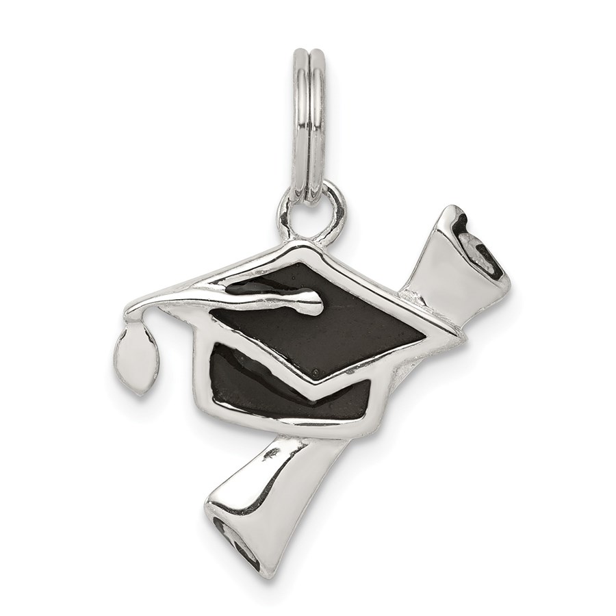 Sterling Silver Enamel Graduation Cap & Diploma Charm