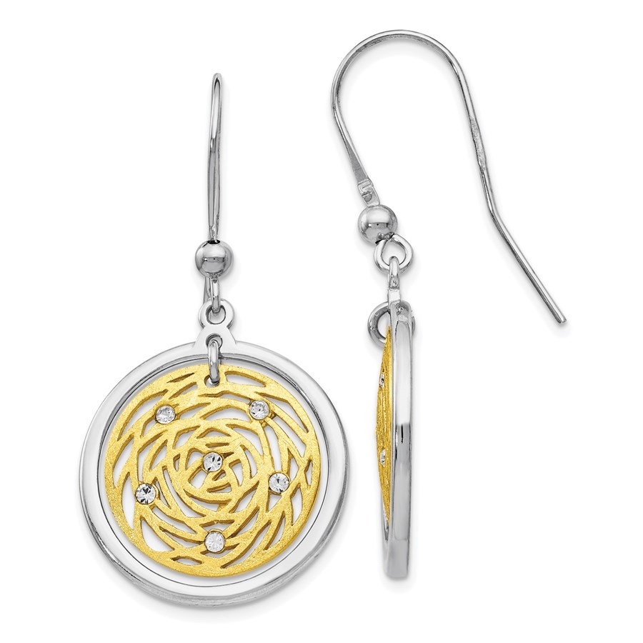 Sterling Silver Gold-tone CZ Dangle Earrings - 41 mm