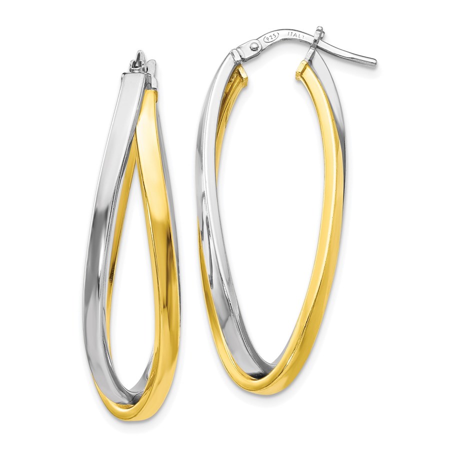 Sterling Silver Gold-tone Polished Hoop Earrings - 38 mm
