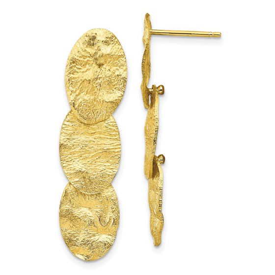 Sterling Silver Gold-tone Textured Dangle Earrings - 37.5 mm Sterling Silver Gold-tone Textured Dangle Earrings - 37.5 mm