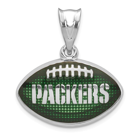 Sterling Silver Green Bay Packers Enameled Football Pendant Sterling Silver Green Bay Packers Enameled Football Pendant