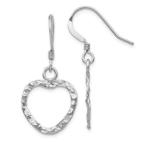 Sterling Silver Heart Shepherd Hook Dangle Earrings - 33 mm Sterling Silver Heart Shepherd Hook Dangle Earrings - 33 mm