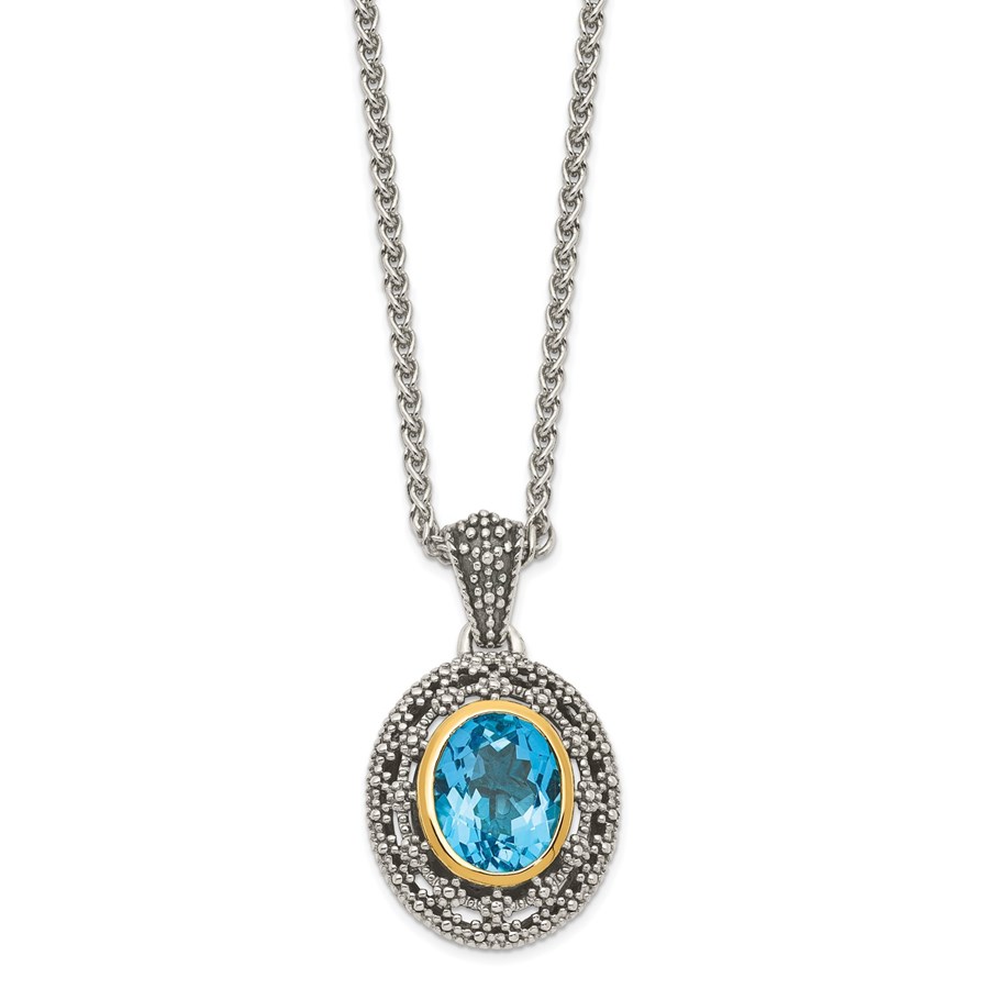 Sterling Silver Light Swiss Blue Topaz Oval Necklace - 18 in.