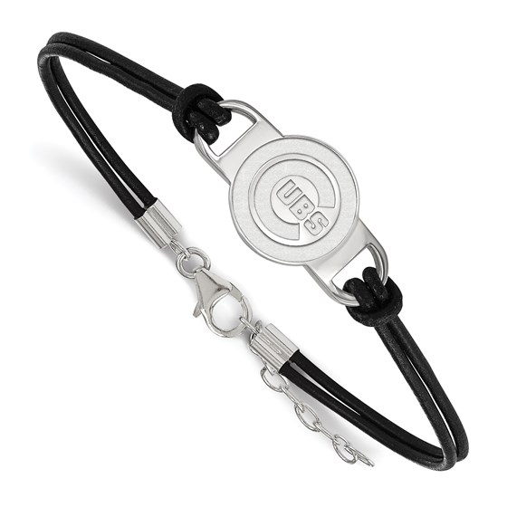 Sterling Silver MLB Chicago Cubs Leather Bracelet Sterling Silver MLB Chicago Cubs Leather Bracelet