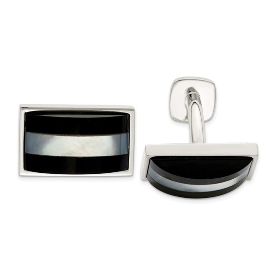 Sterling Silver Mother Of Pearl & Onyx Cuff Links