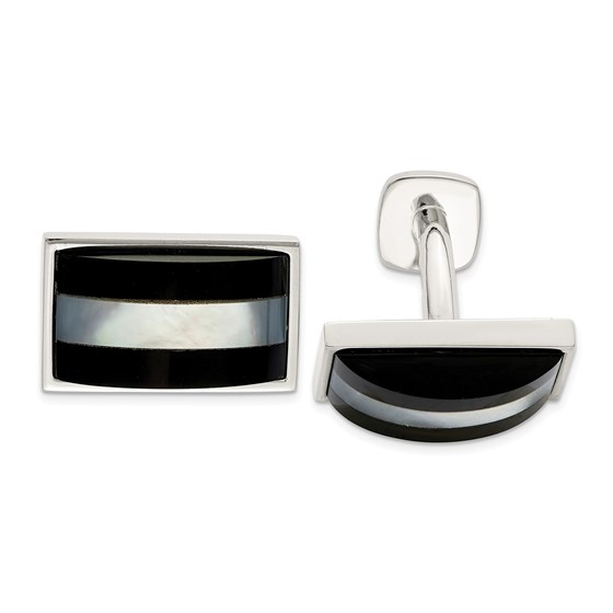 Sterling Silver Mother Of Pearl & Onyx Cuff Links Sterling Silver Mother Of Pearl & Onyx Cuff Links