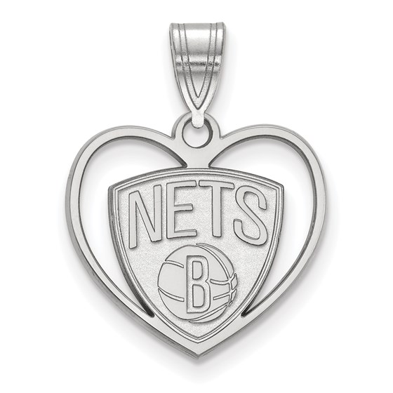 Sterling Silver NBA Brooklyn Nets Pendant in Heart Sterling Silver NBA Brooklyn Nets Pendant in Heart