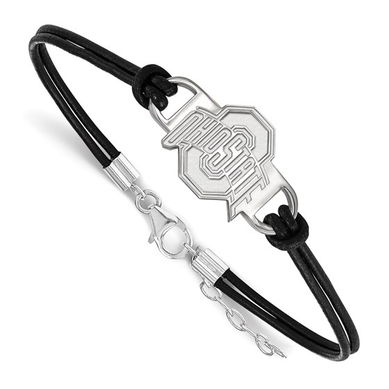 Sterling Silver Ohio State University Leather Bracelet Sterling Silver Ohio State University Leather Bracelet