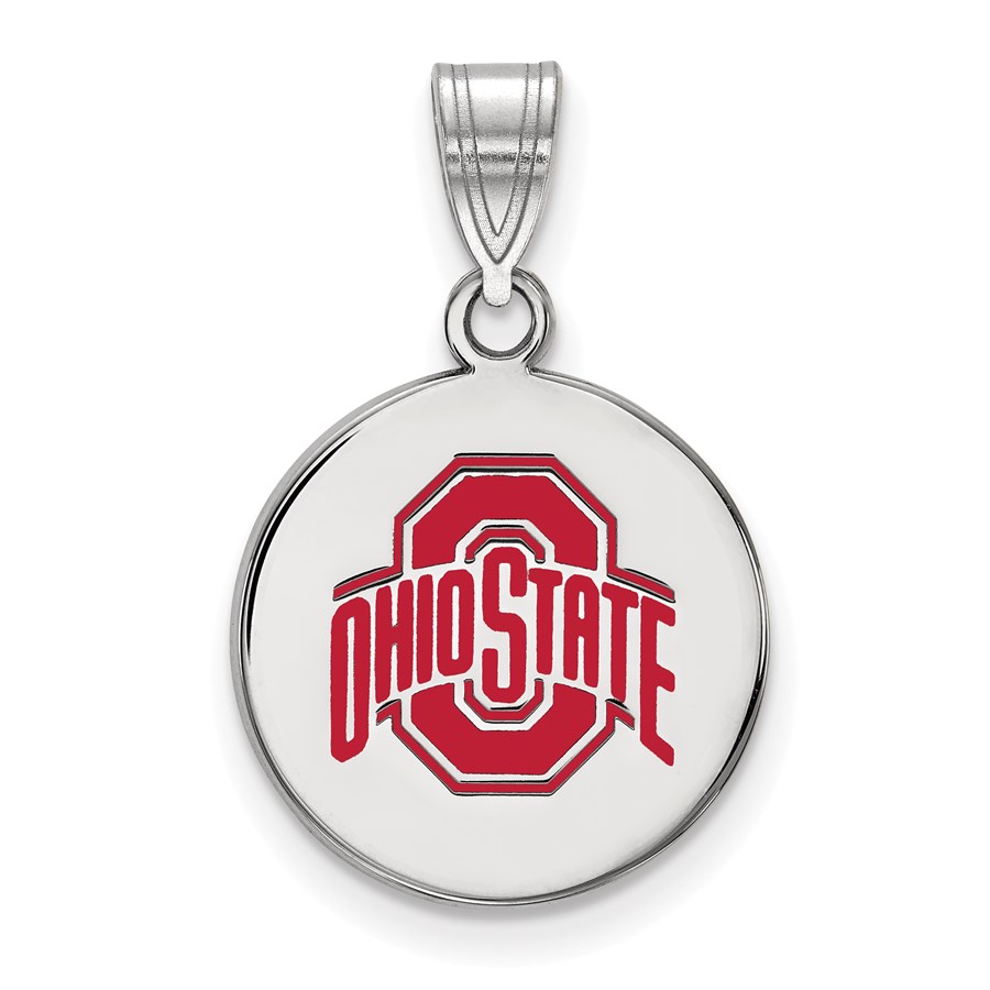 Sterling Silver Ohio State University Medium Enamel Disc Pendant