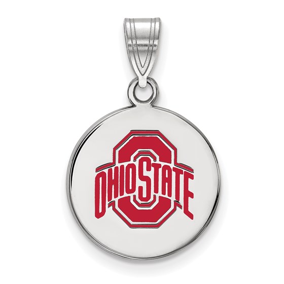 Sterling Silver Ohio State University Medium Enamel Disc Pendant Sterling Silver Ohio State University Medium Enamel Disc Pendant