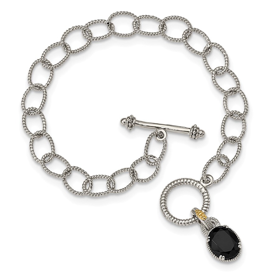 Sterling Silver Onyx 7.5in Toggle Bracelet - 7.5 in.